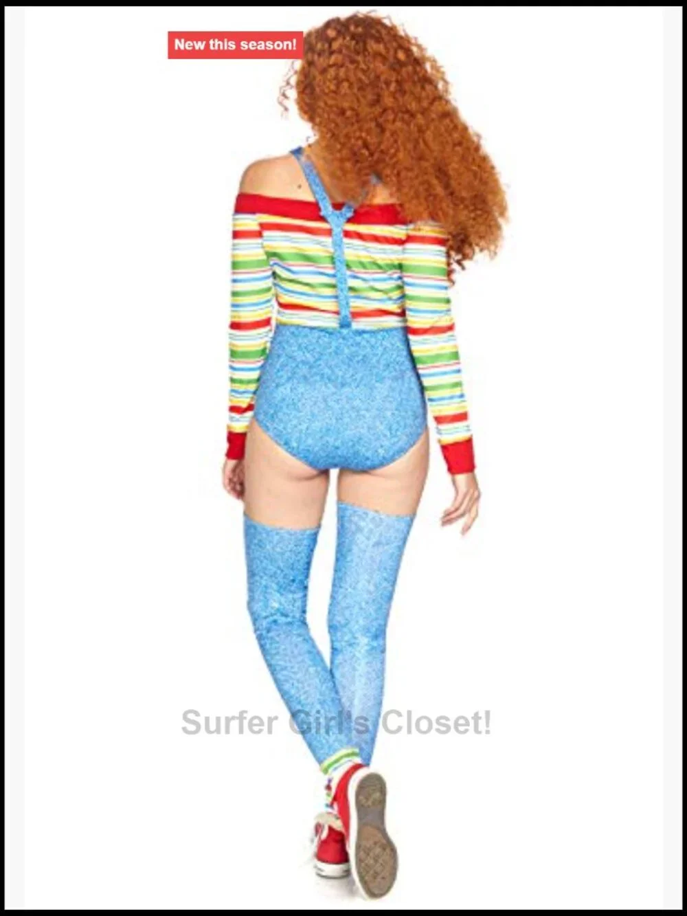 Killer Doll Costume Set Striped Long Sleeve Bodysuit Garter Leggings Halloween